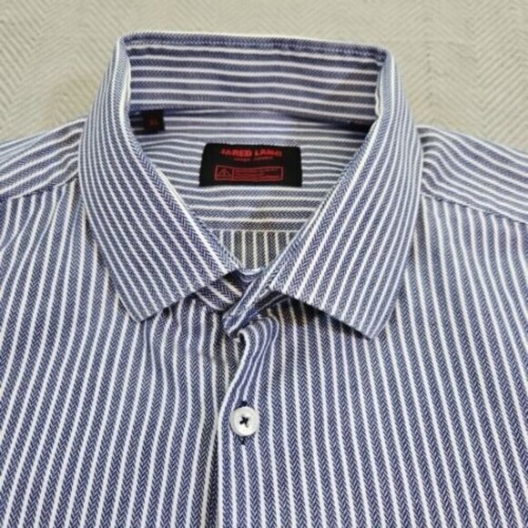 Jared Lang After Hours Shirt Men's XL Blue Cotton Herringbone Slim Fit Button-Up - Picture 5 of 16